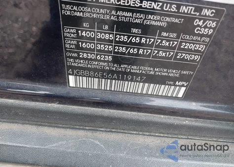 2006 Mercedes-Benz Ml 350 4Matic z USA, uszkodzony, nr VIN 4JGBB86E56A119147